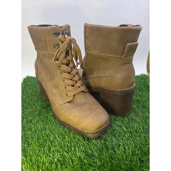 Crown Vintage Womens Tan Lace-Up Ankle Booties W Block Heel Size‎ 11M Synthetic