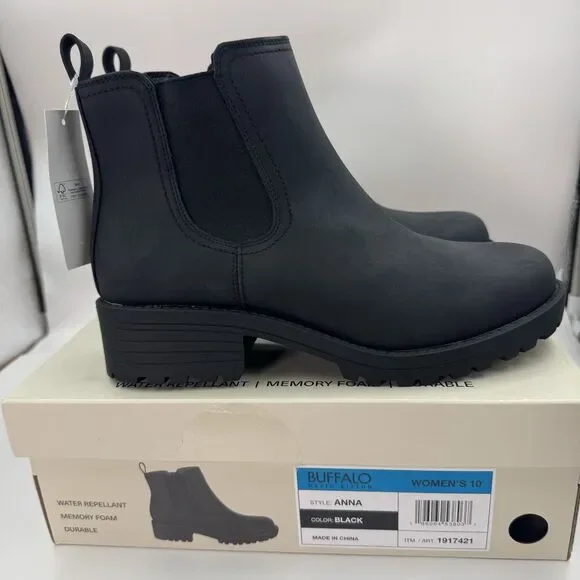 Buffalo David Bitton Anna Women’s BLACK Ankle Chelsea Boots Size 10 NEW in Box
