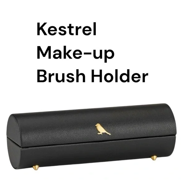 Kestrel Black Vegan Leather Makeup Brush Holder Case Gold Bird Influencer Trend