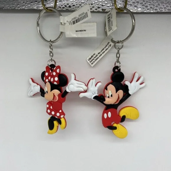 Disney Mickey & Minnie Mouse Rubber Key Chain With Tags 3 1/2