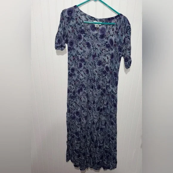 Vintage American Angel Floral Blue Maxi Dress| Size Small