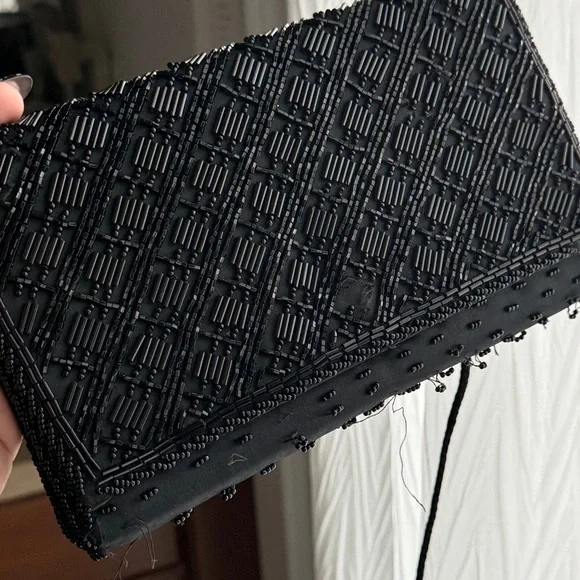 Vintage Black Beaded Crossbody Clutch Purse