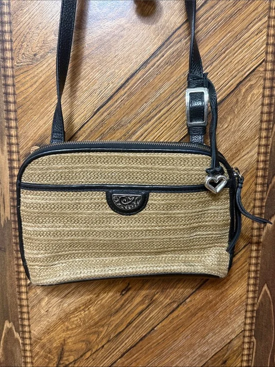 Brighton Straw Crossbody with Black Trim and Heart Charm
