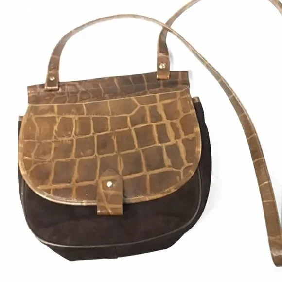 L J Simone VTG Croc Embossed & Suede Crossbody Bag