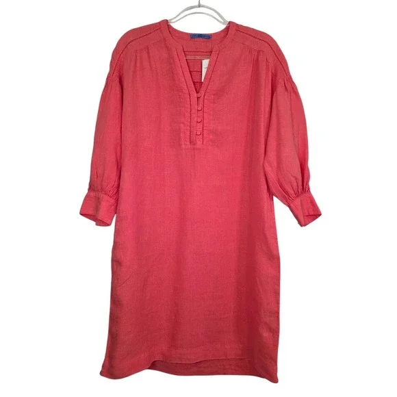 J.McLaughlin Women's S Nylee‎ 100% Linen Shift Dress Rose Pink 3/4 Sleeve NEW