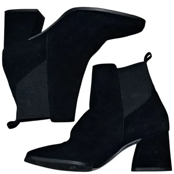 Antonio De Falia Slip On Leather Suede Goth Ankle Boots Block Heel Siz 8 Black
