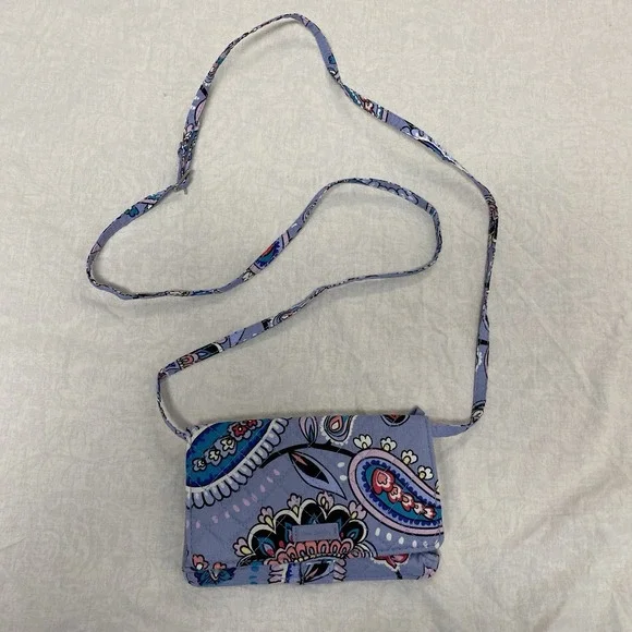 Vera Bradley Crossbody Wallet All In One Purple Floral Paisley Quilted