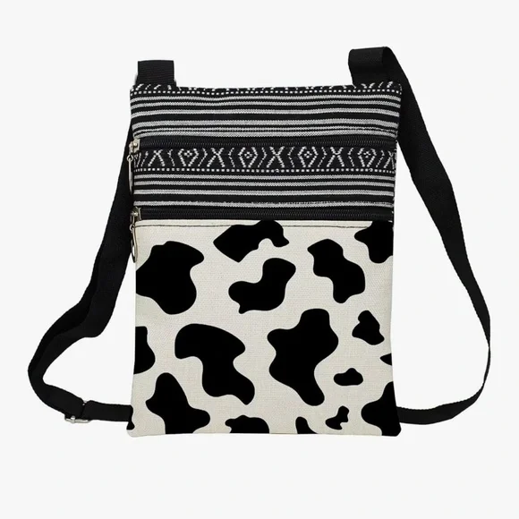 🆕 Milk Cow Spot Messenger Bag Small Ethnic Pattern Adjustable Strap Crossbody