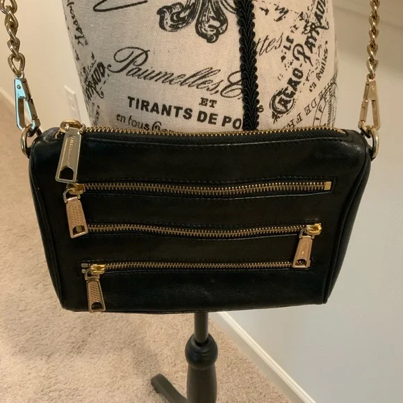 Rebecca Minkoff Black Crossbody Bag with Gold Zippers