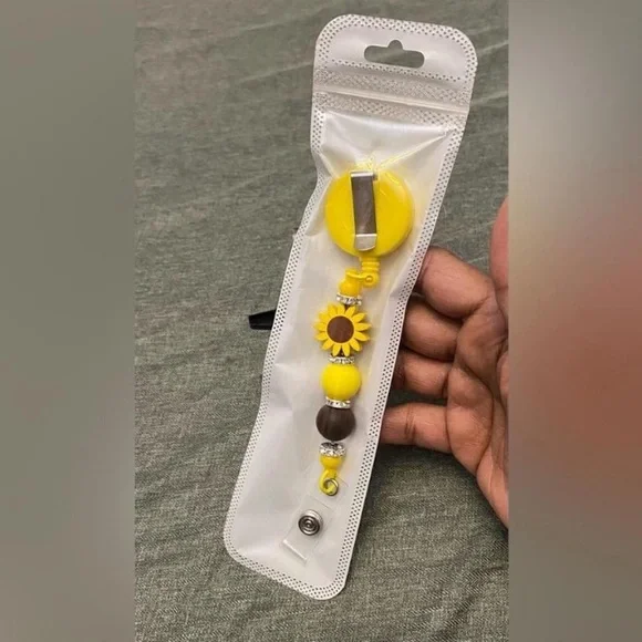 Sunflower beaded Badge Reel ID Holder
