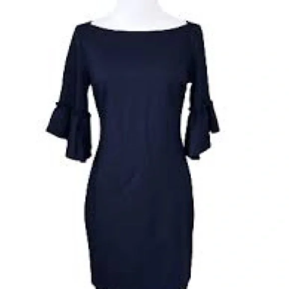 Banana Republic size 0 petite navy blue boatneck ruffle sleeve shift
