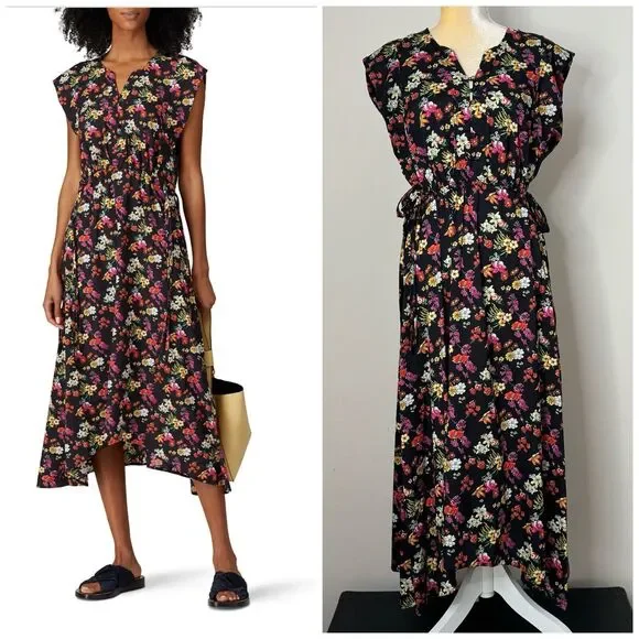 Derek Lam Collective Floral Drawstring Waist Midi Dress Size EU 40 US 4