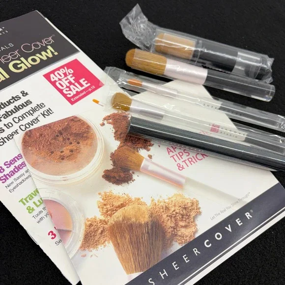 NEW Sheer Cover Lot Makeup Mineral Foundation Brush Set Mascara Travel‎ Brush