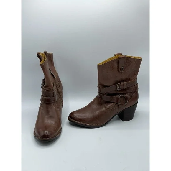 Bussola Womens Woodville Rust Brown Leather ankle boots Size 7.5 EU 38