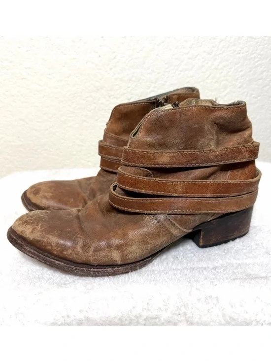 Freebird By Steven Watts Brown Distressed Leather Ankle Boots Size 9