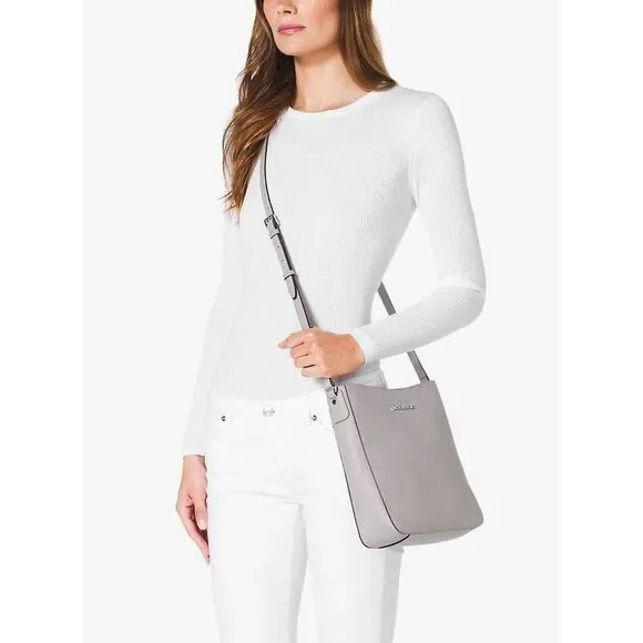 Michael Kors Jet Set Large Saffiano Leather Messenger Bag Grey Crossbody