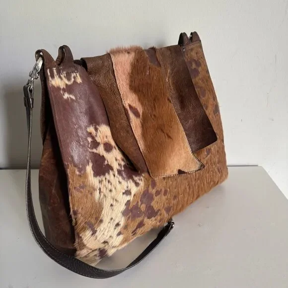 Beth Springer Venice CA Cowhide Patchwork Pony Hair Crossbody Bag Boho Artisan