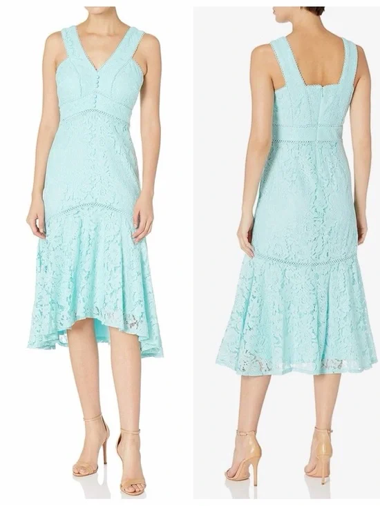 TAYLOR Sleeveless Lace High-Low Dress in Light Blue Sz 2