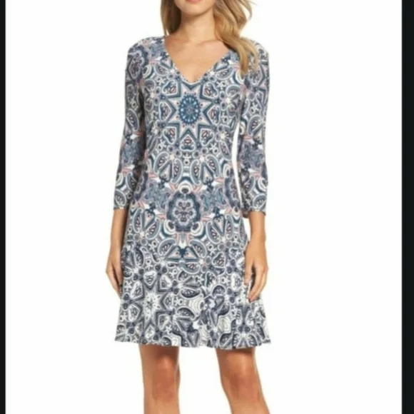 🌻ELIZA J Knit A Line Paisley Print Mini Dress, Size 4
