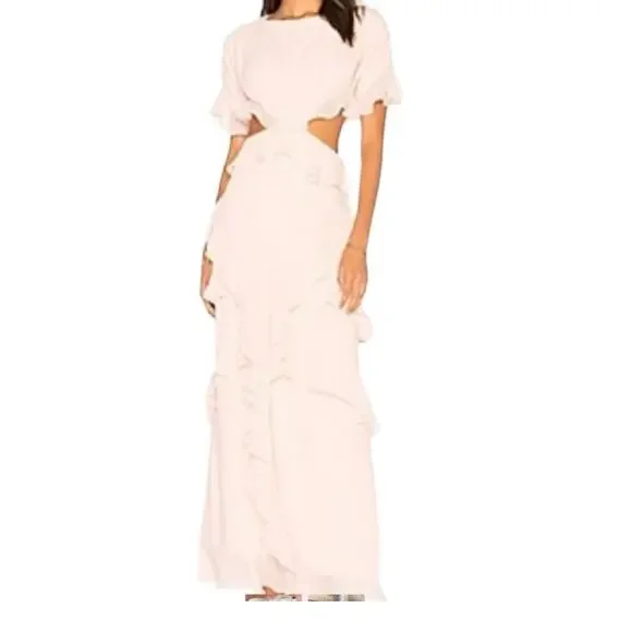 Fame and Partners Marissa Ruffle Maxi Dress Pale Pink Lined Boho Size 2 NWT