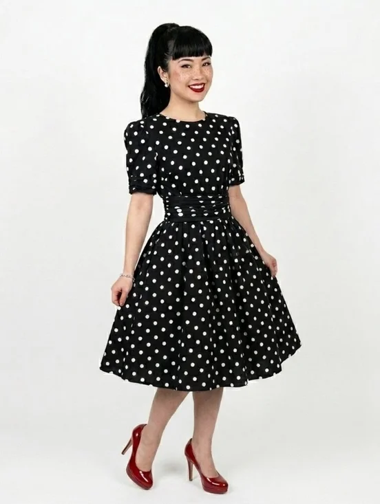 The Kollection Ltd. Vintage Black and White Polka Dot Dress Size 6