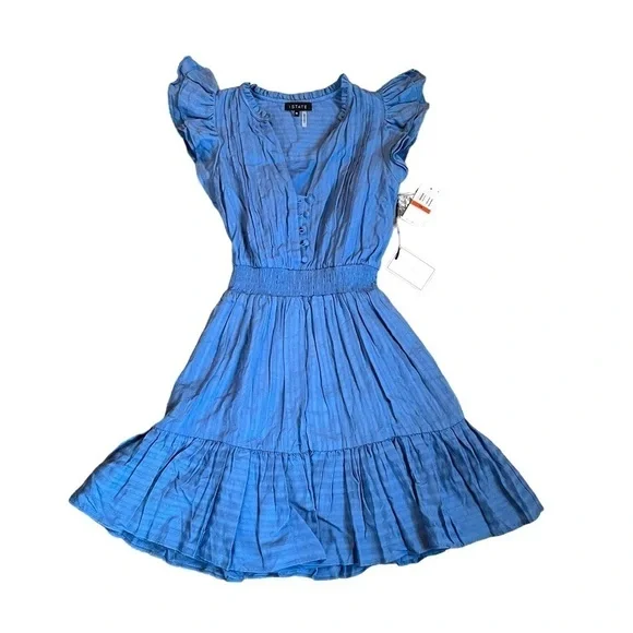 NWT 1.State XS Flutter Sleeve Button Front Dress in Capri Blue MSRP $99