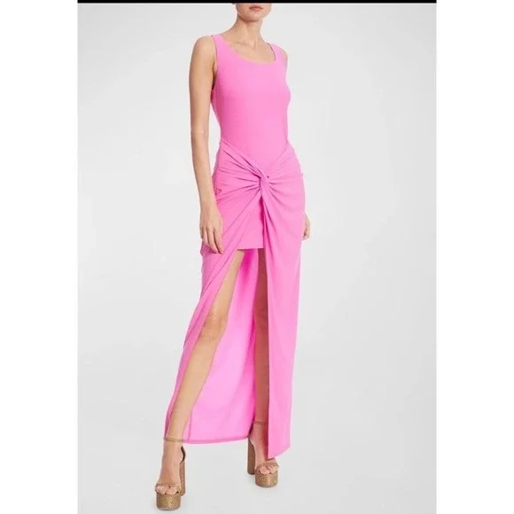 ONE33 DARCY MAXI DRESS IN FUCHSIA PINK WRAP OPEN SLIT UNDERSKIRT SIZE 4