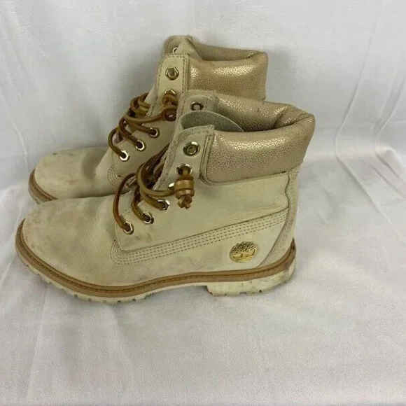 Timberland Womens‎ Boots, Rare Cream and Gold, A18L5 Waterproof, Size US 7