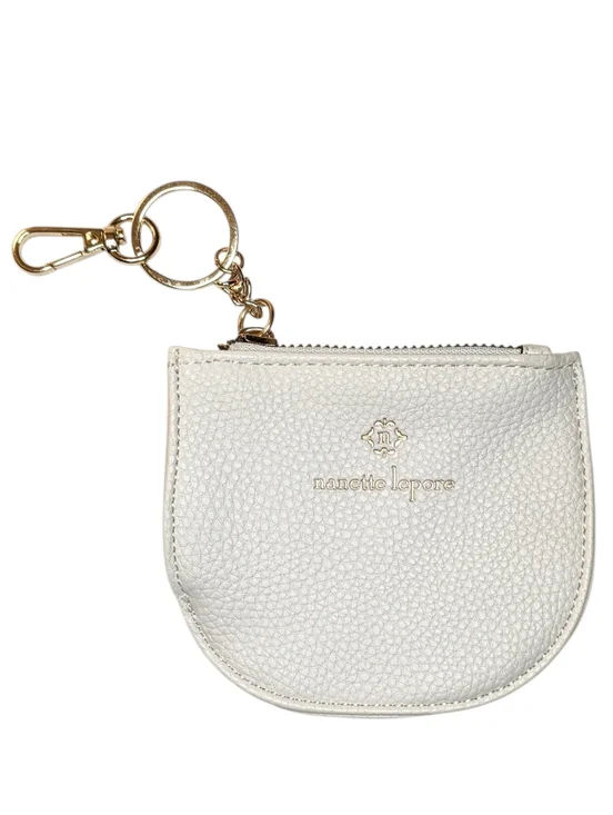 Nanette Lepore Coin Purse Mini Wallet Bag Charm Faux White Leather Gold Keychain