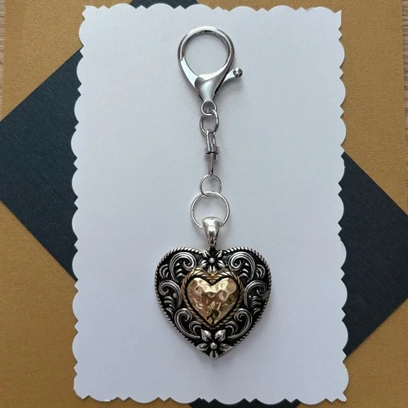 Two Tone Heart Purse Charm | Silver Gold Heart Pendant | Bag Jewelry‎