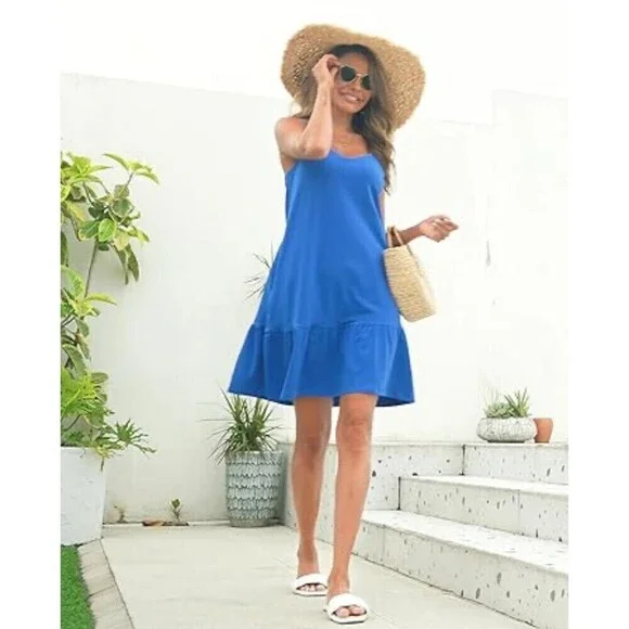 Old Navy Blue Tank Dress Womens Medium Sleeveless Ruffle Hem Swing