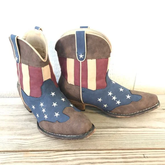 Roper Stars n Stripes Womens Western Ankle Boots 9.5 09-021-1567-2117