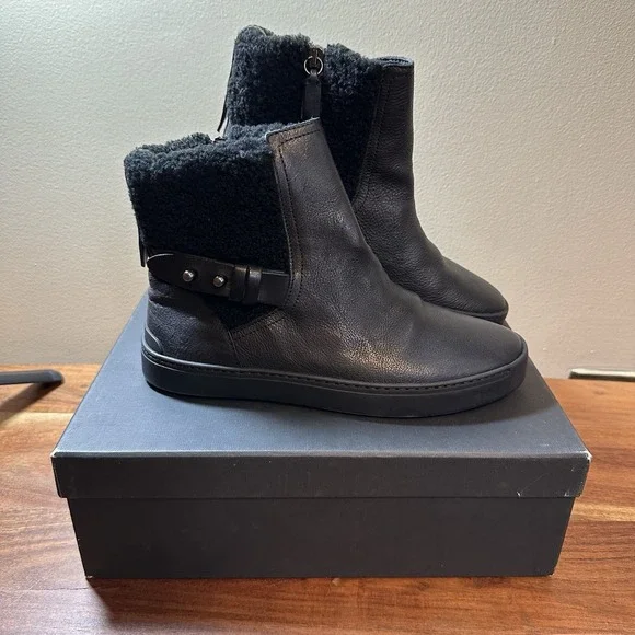 Rag & Bone Farling Leather & Shearling Flat Ankle Boots Womens Size 7 37 New