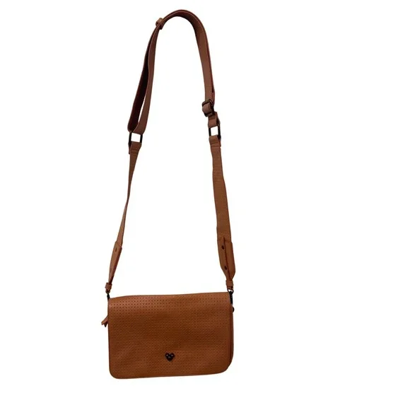 Disney Flair Collection Perforated Crossbody Tan Mickey Mouse Accent Wide Strap‎