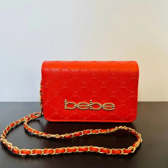 Bebe Vibrant Red Crossbody Bag with Chain Strap