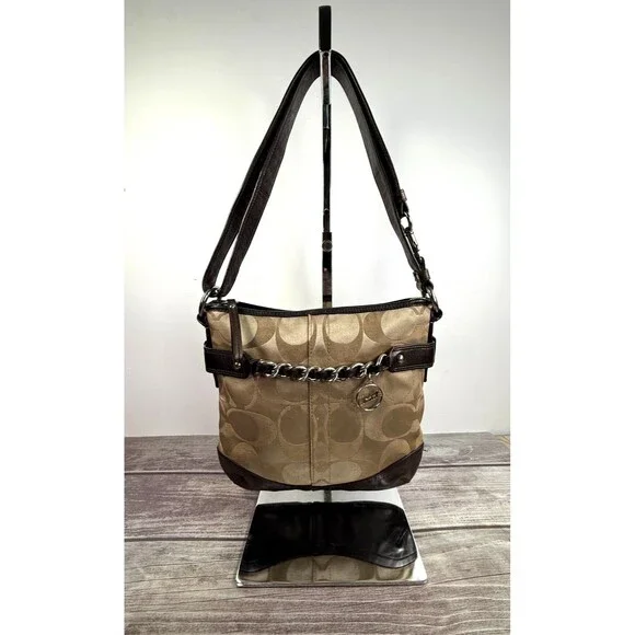 COACH F19730‎ Signature Chain Brown Beige Convertible Crossbody Shoulder bag