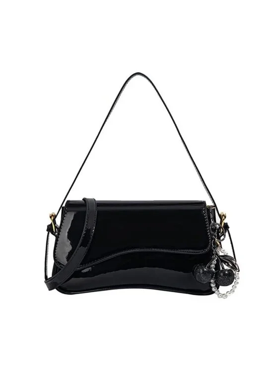 Black Patent Leather Cherry Shoulder Bag Y2K Hobo Purse for Women Retro