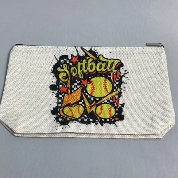 Canvas Cosmetic Bag, Girl Accessories, Pouch Organizer Softball Celebration