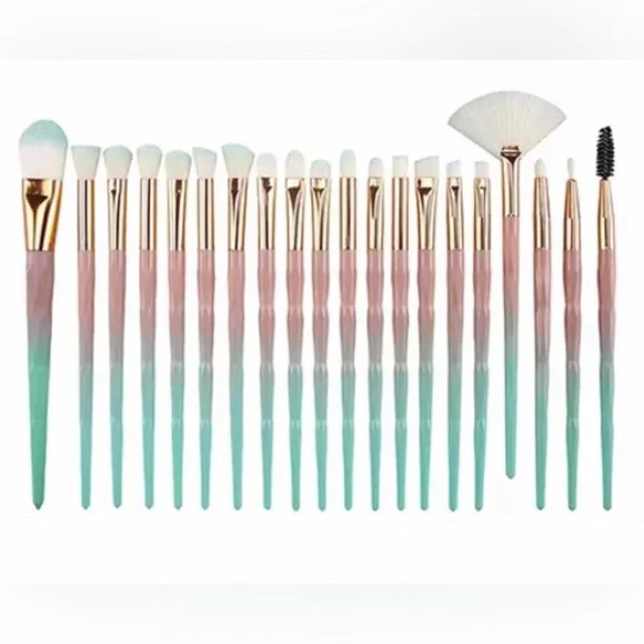 20pc Metallic Ombré Geometric Makeup Brush Set High Quality
