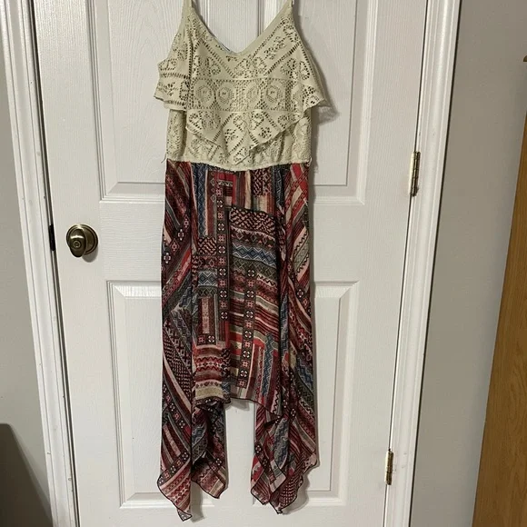 Maurices Cream and Multicolored Patterned Shark Hem Dress
