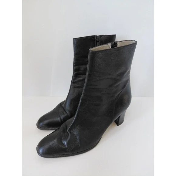 Liz Claiborne Black‎ Faux Leather Ankle Boots Womens Block Heel Size 8 M