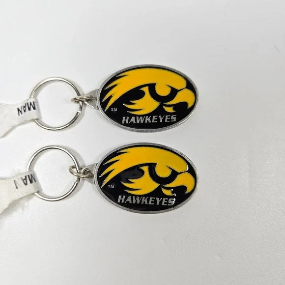 Lot of 2 Iowa Hawkeyes Keychain Collegiate Licensed Oval Logo‎ Metal Silver USA