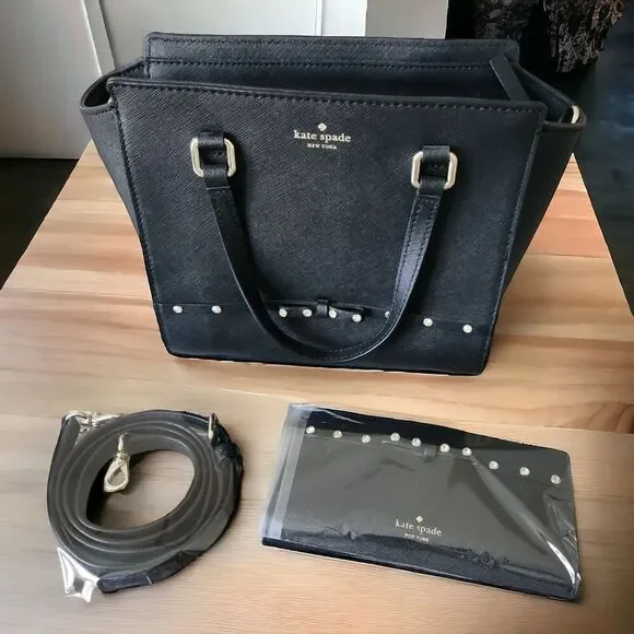 Kate Spade New York‎ Laurel Way Jeweled Small Hadlee Handbag + Wallet Black EUC