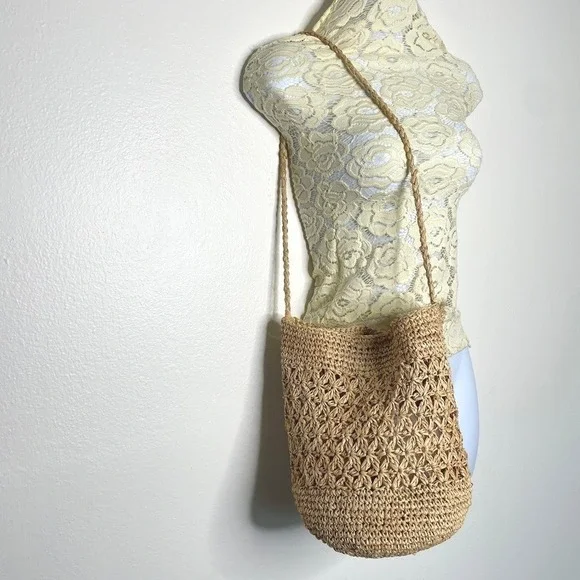 The White Company Straw Bag Womens Tan Woven Braided Strap Boho Beachy Coastal