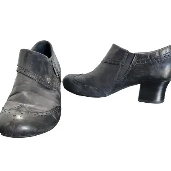 Born Ankle Boots Womens 7.5 Black Sia Wingtip Zip Almond Toe Block Leather