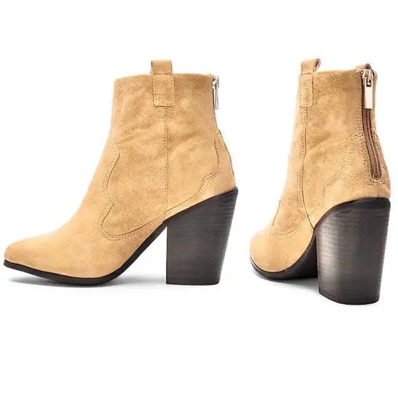 Revolve Raye Ella Tan Suede Heeled Western Ankle Cowboy Boot 9 NEW