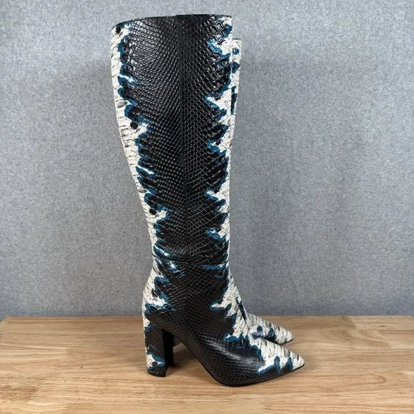 Gianni Bini Kellbie Snake Print Knee High Boots Sz 6.5 Blue Black