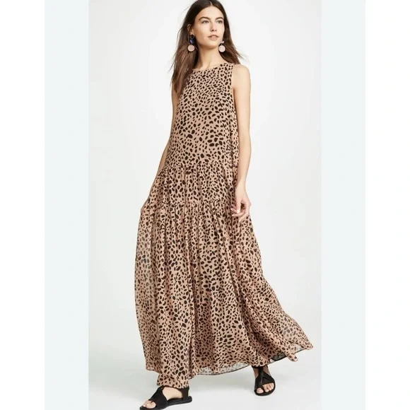 Fame and Partners Gathered Full Maxi Dress in Feline Spot Size 4