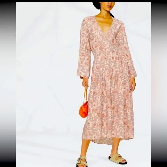 VINCE Dahlia Long-sleeve Double V-neck Dress Lotus NWT $435 Women’s