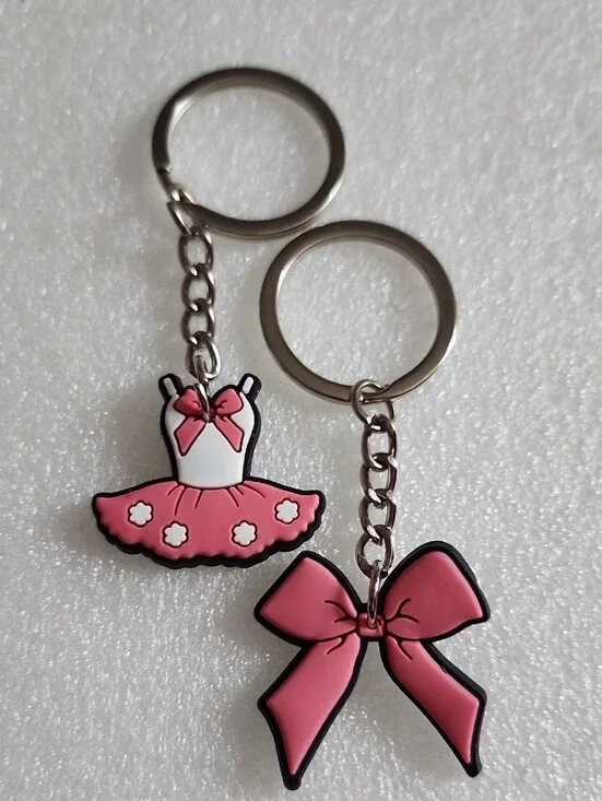 Kids Pink Ballerina Dress & Bow Keychain Set - Costume Accessory